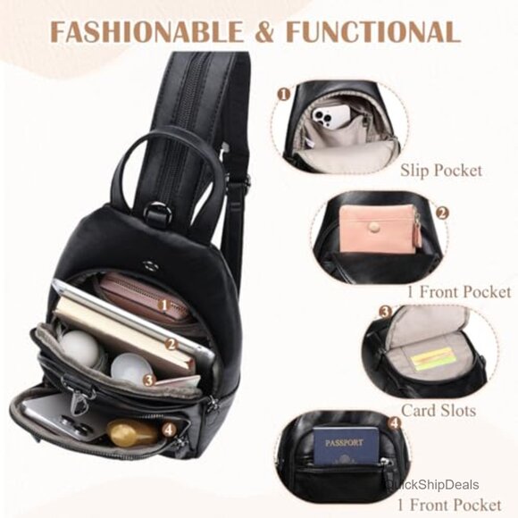 Anti Theft PU Leather Convertible Sling Backpack Daypack Women main image 6